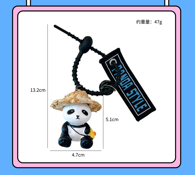 Wholesale of creative straw hat panda series keychains, exquisite and cute dolls, cartoon car schoolbags, pendants and small gifts pic 5