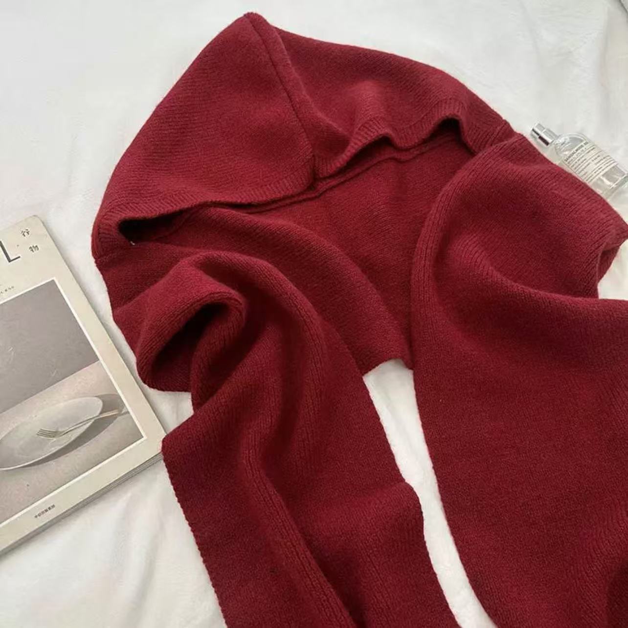 品牌【森多娜】针织帽 2025新款女士加厚披肩外搭连帽围脖一体氛围感针织围巾保暖针织帽多功能2件套 时尚保暖必备详情4