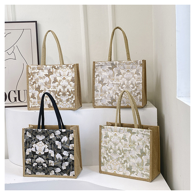 韩版文艺女包新款潮高颜值大容量棉麻时尚上班通勤手提袋便当包包详情49