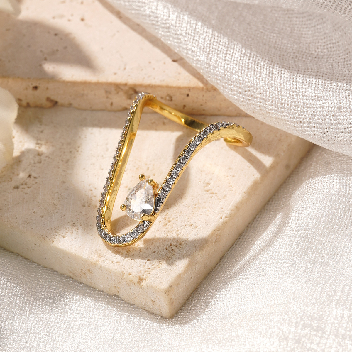 European and American ins light luxury open ring, fashionable and versatile, geometric line zirconium-inlaid small chanel-style simple ring, niche wholesale pic 30