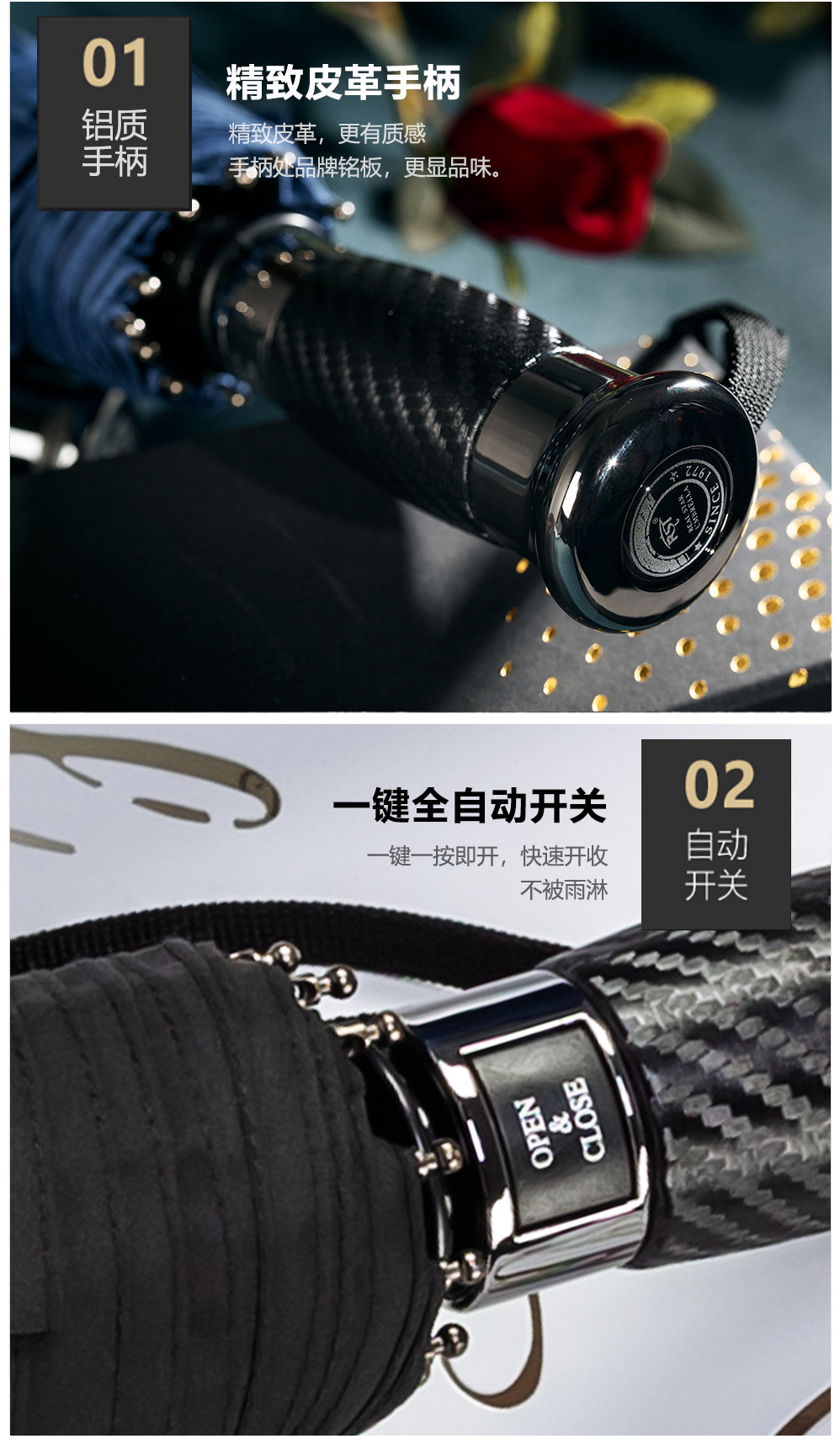 REALSTAR雨伞简约全自动商务大号加固抗风折叠黑色男士晴雨伞批发详情9