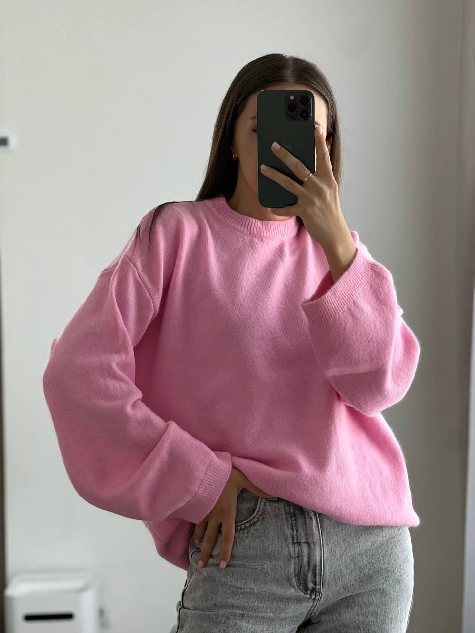 美式慵懒软糯风灰色套头毛衣女2025秋冬宽松加厚绵羊绒圆领针织衫详情32