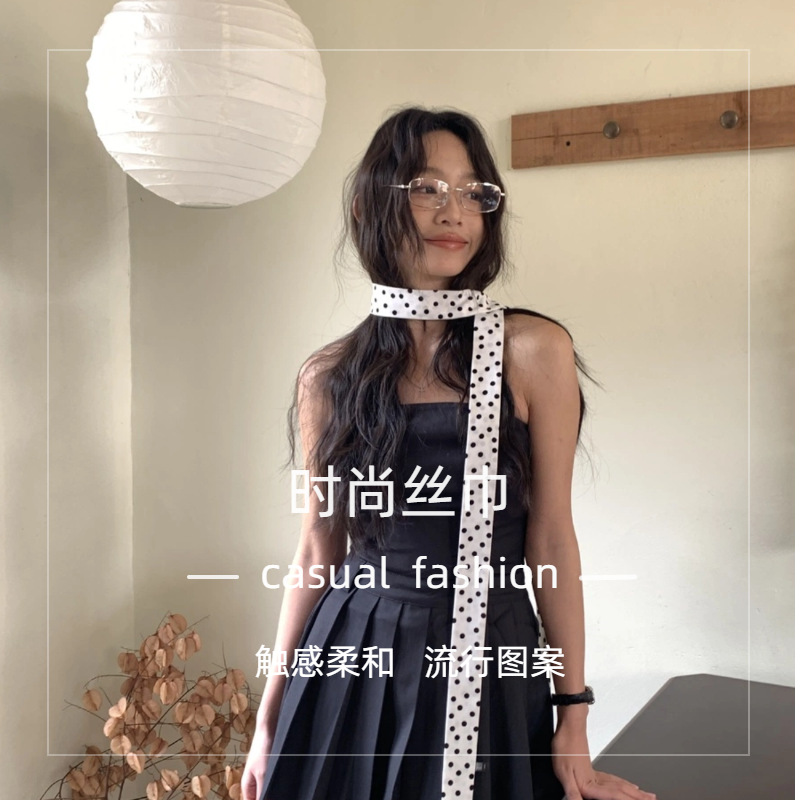 2025韩系波点长条丝巾系脖发带绑发女氛围感领巾春秋百搭护颈围巾详情1