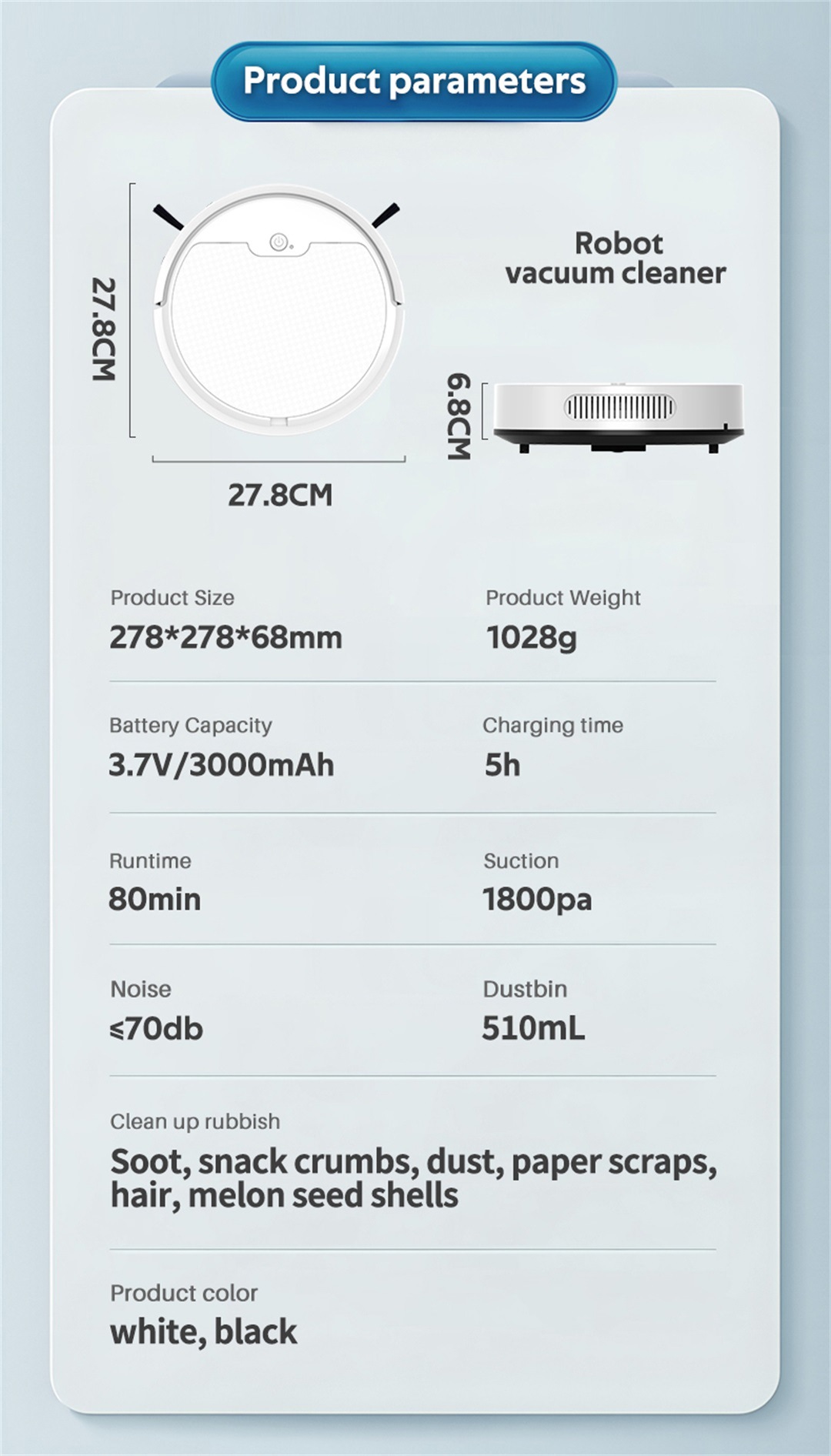 Smart Robotic Vacuum Cleaner for Home, Automatic obowai OB8S详情16