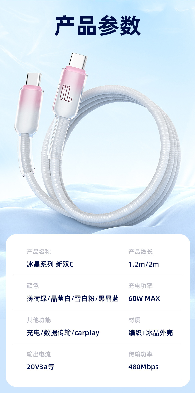 TypeC冰晶手机快充数据线60W 适用苹果iphone16三星华为小米PD30W详情5