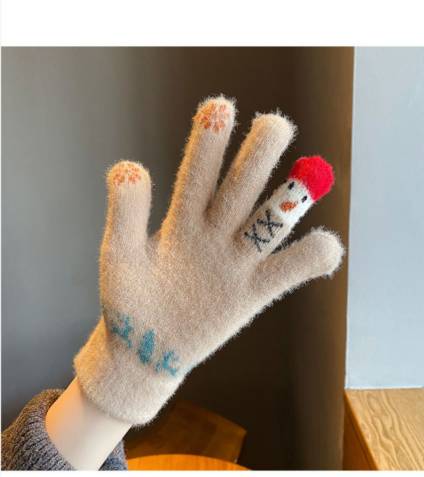 毛线手套女冬季可爱雪人针织可触屏加厚保暖骑行车五指冬天防寒棉详情10