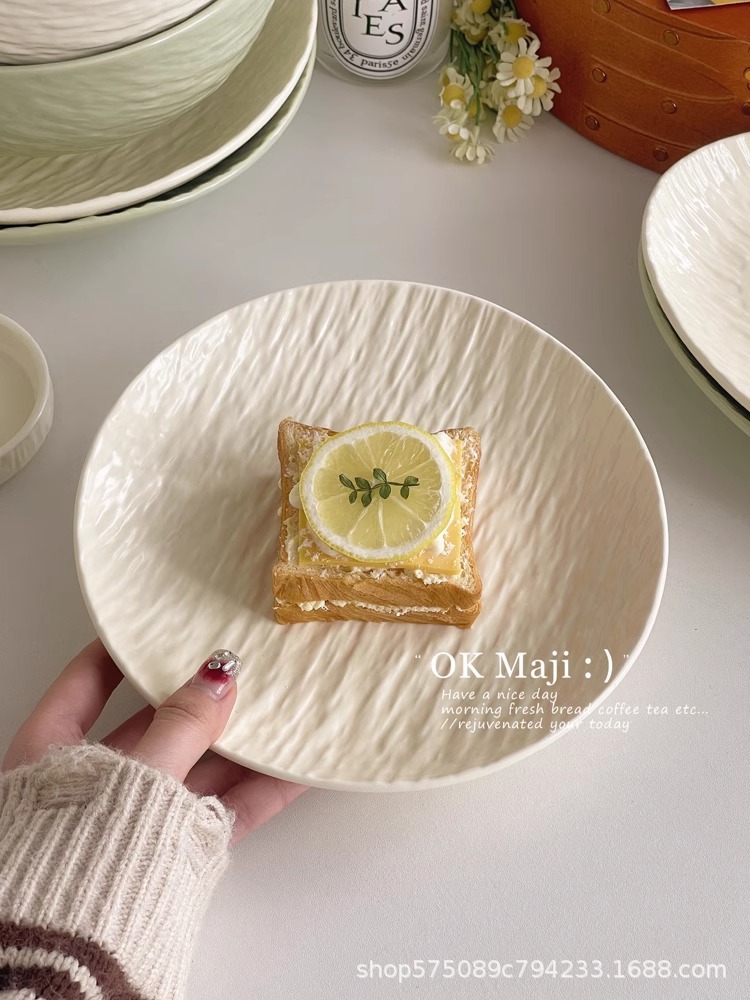 ins tableware, cream-colored ceramic plates, high-end home steak, Western meal plates, straw hat plates, dessert breakfast plates pic 11