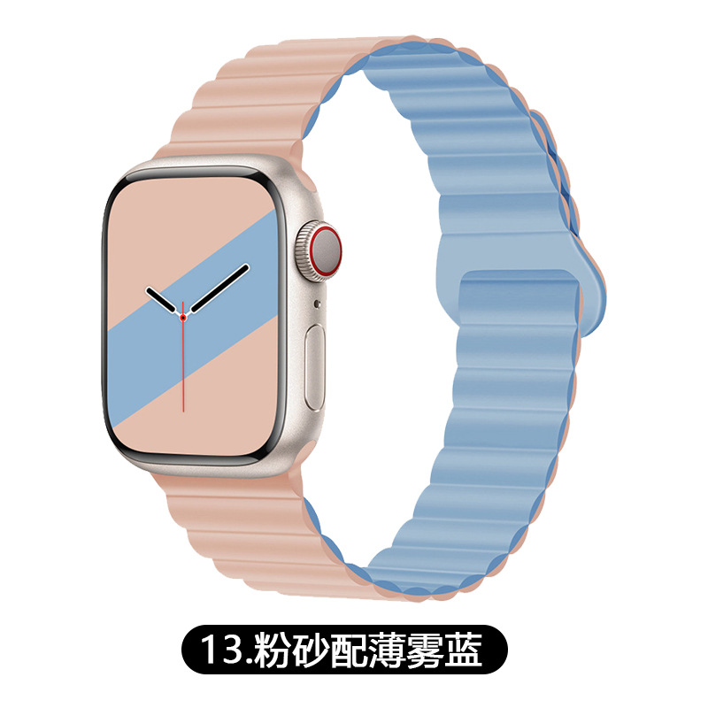 适用AppleWatch苹果硅胶表带iwatch1-9代/SE双色磁吸回环手表表带详情5