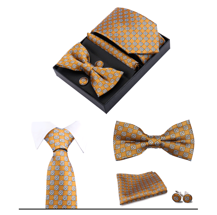 男士商务8cm领带领结口袋巾5件套礼盒装婚礼宴会条纹黑色手打领带详情42