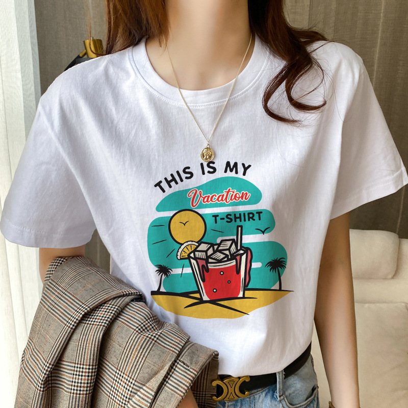 【热销代发】2024纯棉爆款短袖T恤女装ins夏复古潮流印花时尚百搭详情37