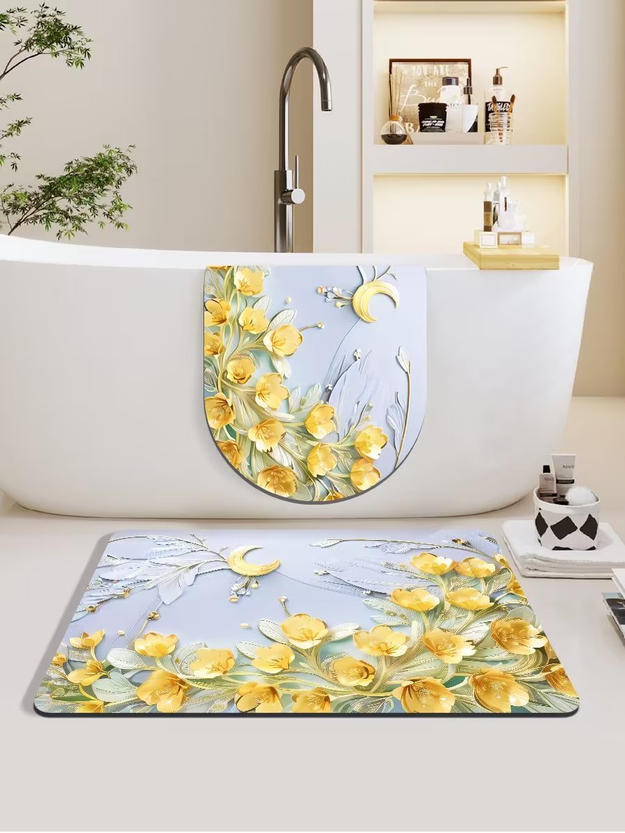 膨胀风3D油画浴室垫家用卫生间进门吸水地垫防滑硅藻泥地垫厕所垫详情17