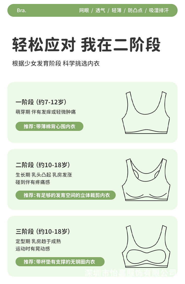 女童内衣发育期一阶段小学生大童女孩防凸点儿童女薄款12岁小背心详情5