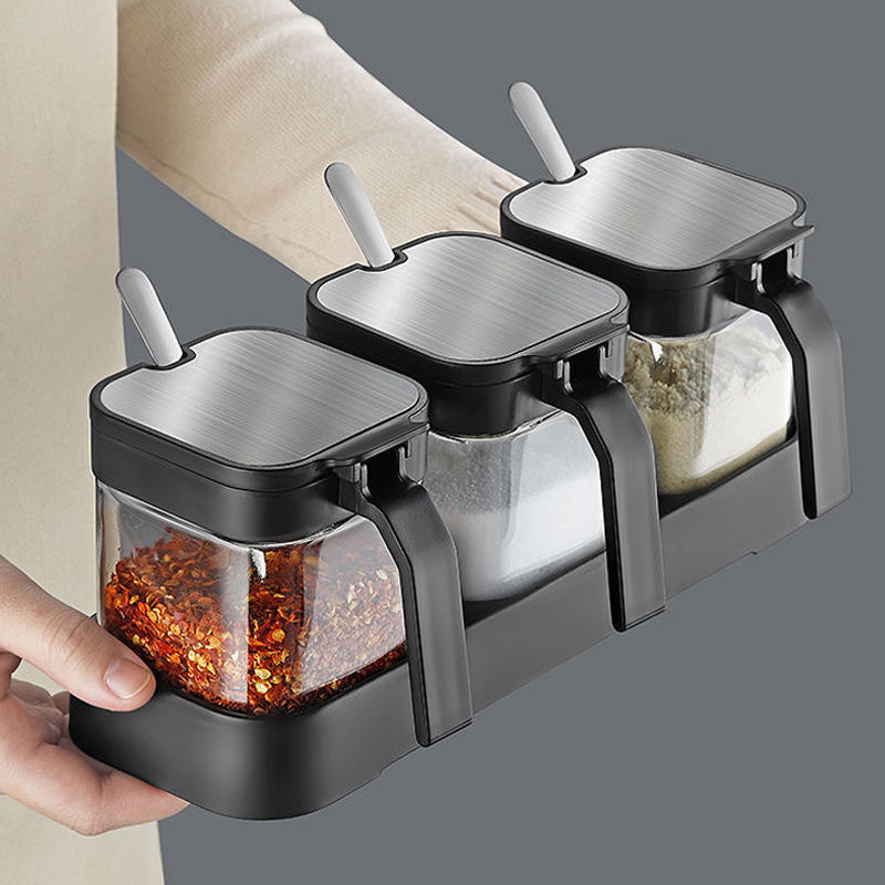 不锈钢套装调味大容量厨房家用玻璃调味瓶盐罐收纳调料组合详情1