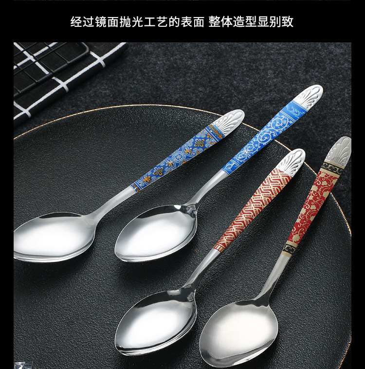 不锈钢创意网红勺子推荐 印花高颜值汤勺 SPOON印尼菲律宾410调羹详情14