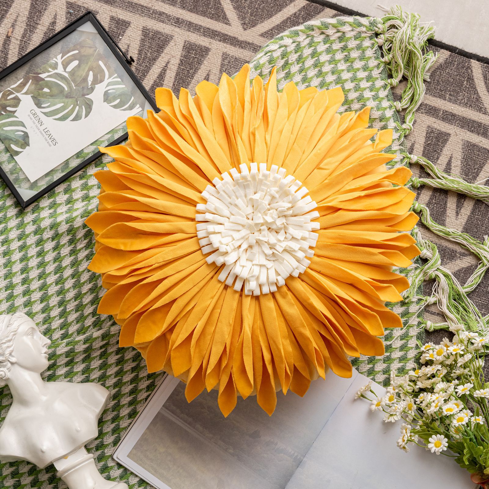 Internet-famous InS-style sun flower pillowcase, small Daisy bedside cushion, office sunflower pillow cover pic 10