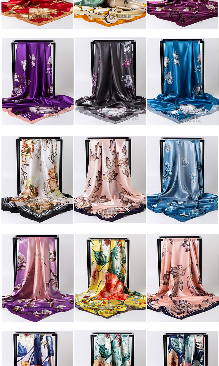 Chinese trend direct sales for overseas gift-giving, Chinese-style 90*90cm large square scarf, faux silk scarf, shawl, spring and autumn new style pic 6