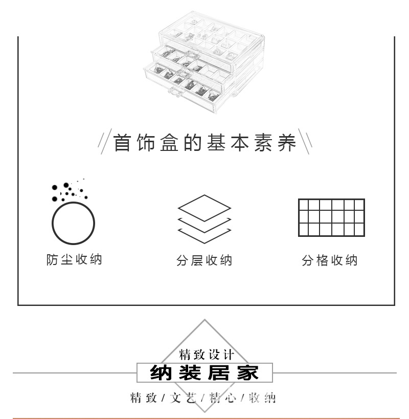 五抽90格多格亚克力绒布收纳盒首饰项链整理盒耳环戒指展示架绒布详情2