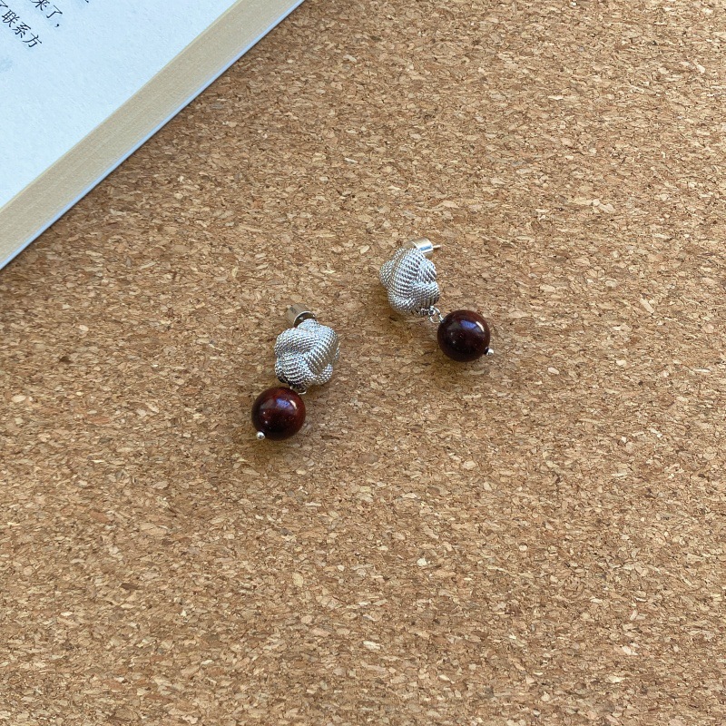 盘口纽结檀木玉石耳钉新中式拆卸俩戴耳环轻奢时尚百搭高级感耳饰详情5