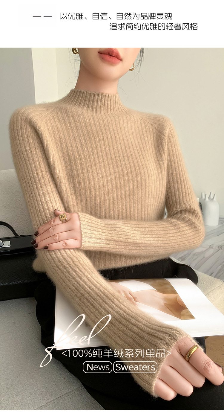 100% cashmere semi-high-neck cashmere sweater for women in autumn and winter, long-sleeved knitted base layer, thick warm sweater for women pic 2