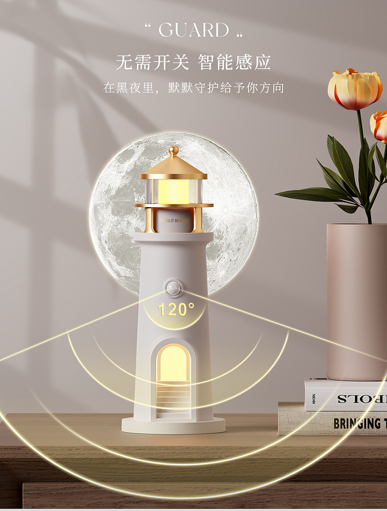 灯塔夜灯月光氛围感卧室床头伴睡夜灯桌面创意设计高级摆件投影灯详情4
