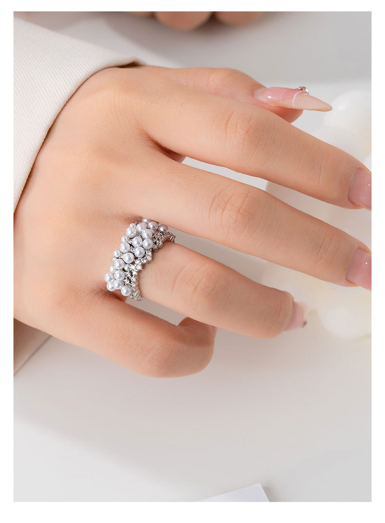 新款高级感珍珠锆石开口戒指复古优雅独特食指戒可调节精致指环圈详情13