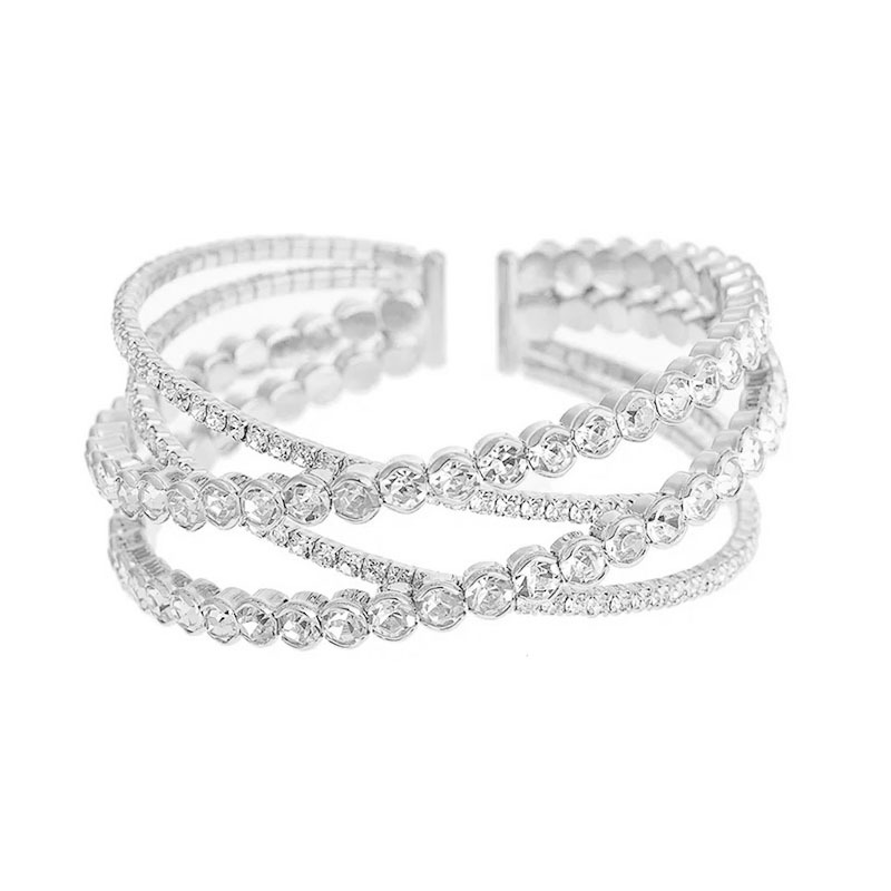 Super dazzling diamond claw chain bracelet for party gatherings, 2-row gold coin claw cross opening bracelet, 4-row and 6-row multi-layer jewelry, popular water diamond jewelry from Europe and America cross-border pic 13