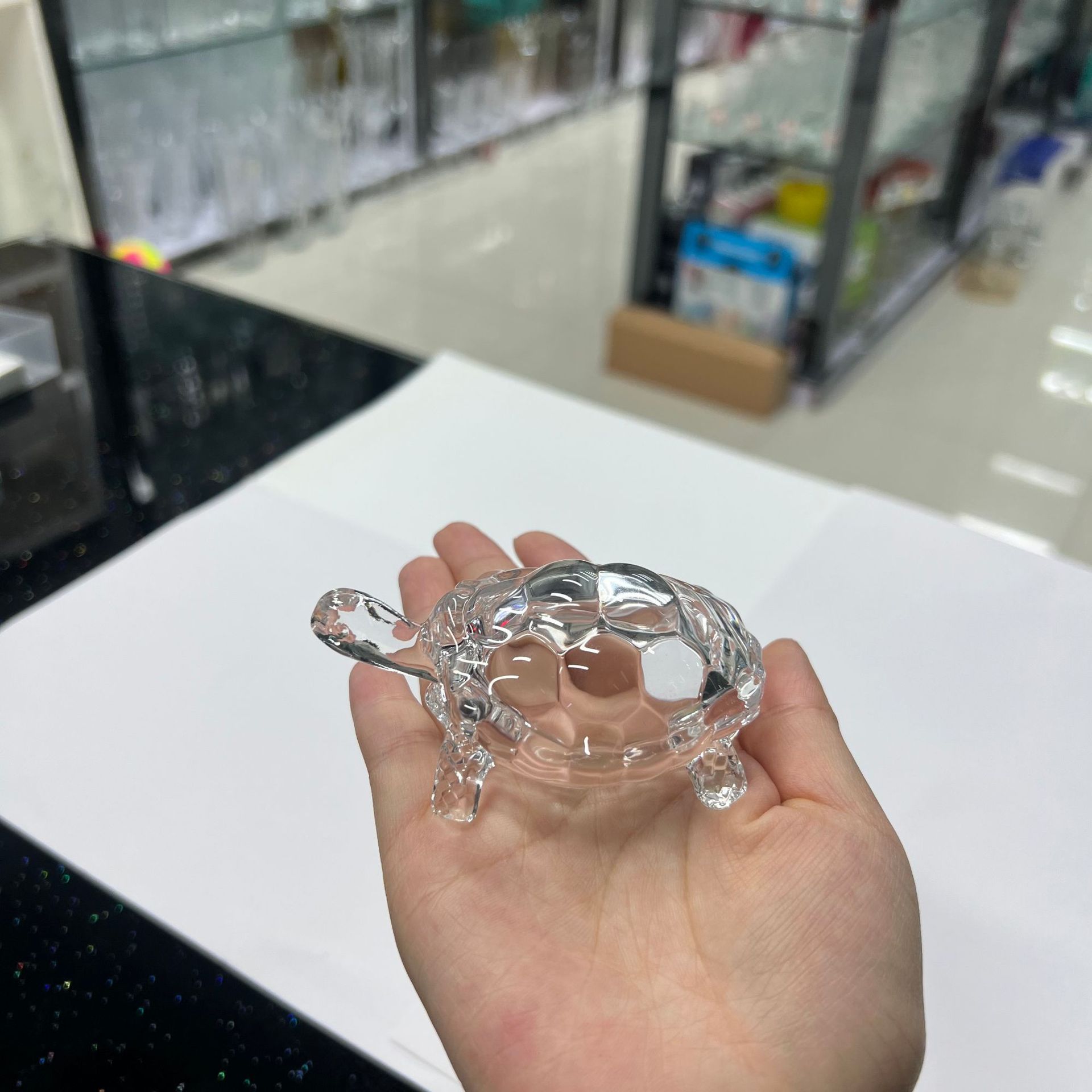 Transparent crystal glass turtle for wealth, feng shui, money turtle, glass animal for warding off evil spirits, decorative craft with plate set pic 5
