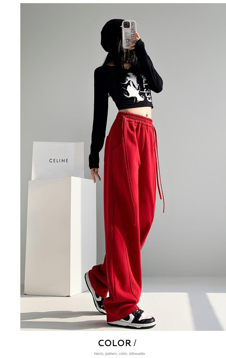 Fleece warm wide-leg pants, loose and high-waisted, slimming winter new style pic 36
