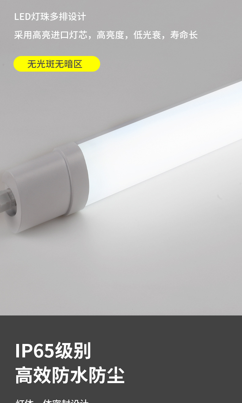 LED three-proof lamp, IP65, outdoor waterproof and moisture-proof, workshop factory, cold storage, bathroom, long strip lamp, ultra-bright lighting tube pic 8