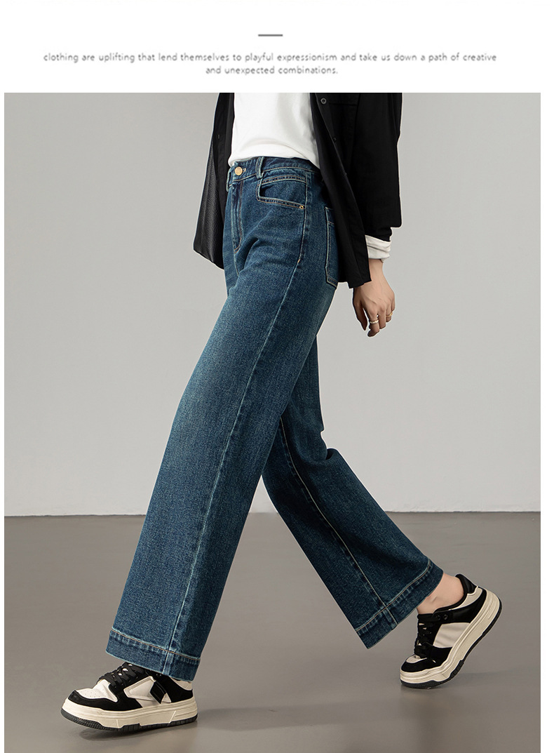 2025秋季新款窄版阔腿牛仔裤女宽松高腰小个子休闲复古直筒九分裤详情29