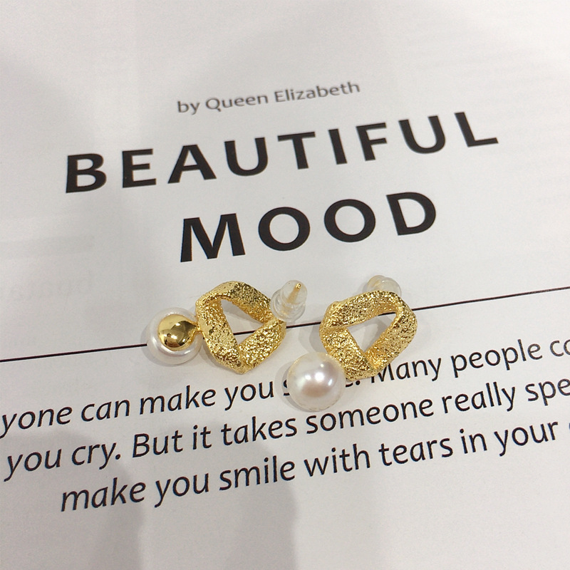 天然淡水珍珠耳钉贝母耳饰时尚欧美大气耳环几何小方块耳钉淑女详情4