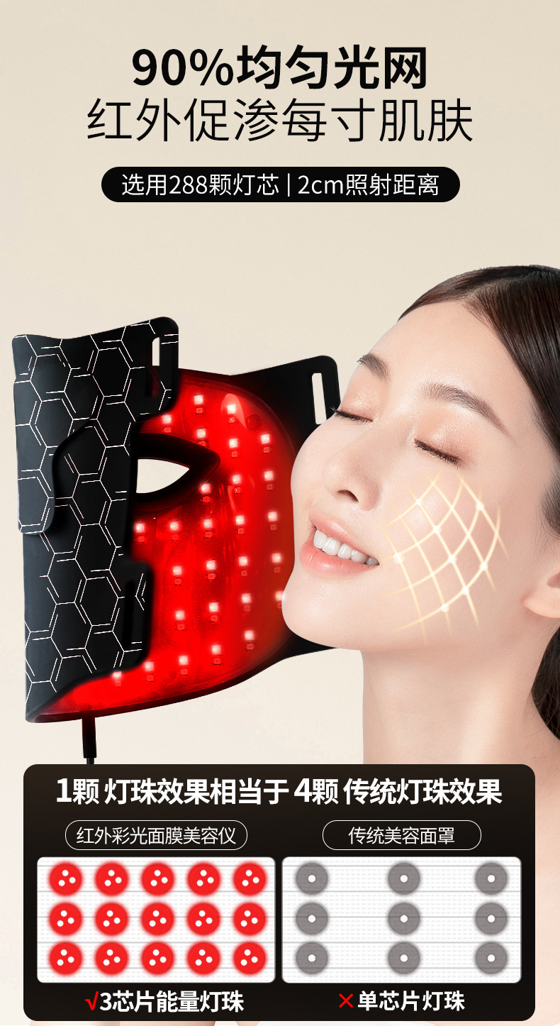 Cross-border red and blue light large exhaust lamp home infrared photon skin rejuvenation silicone mask device LED color light beauty mask pic 10