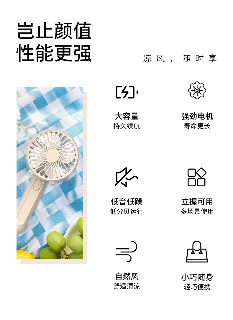 （定制）夏季新款迷你充电小风扇带挂绳学生宿舍超静音手持小风扇详情2