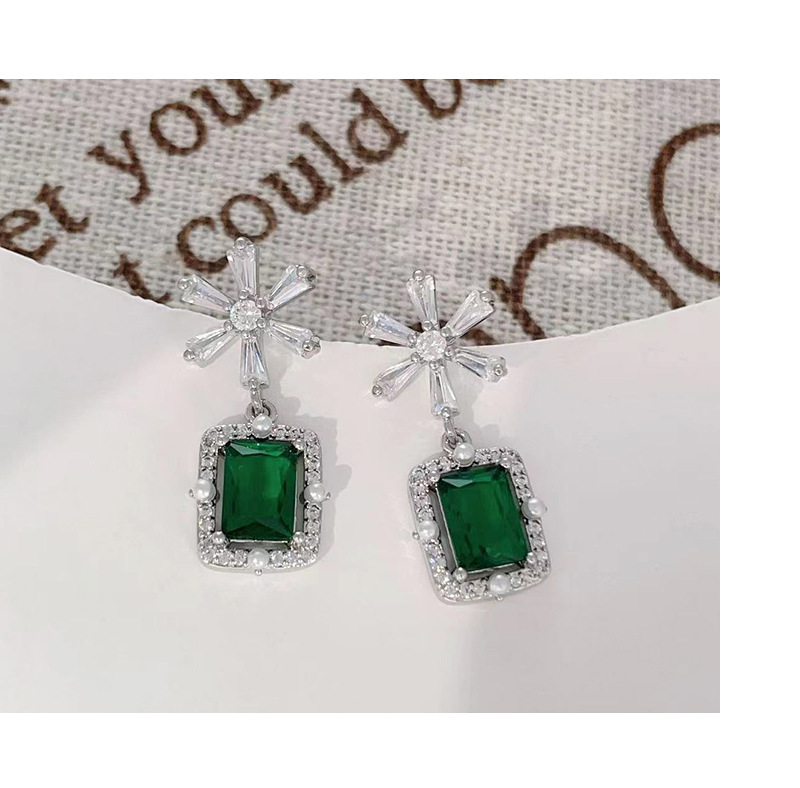 925银针新款简约耳环几何方形长款耳钉珍珠锆石混批饰品小众百搭详情6