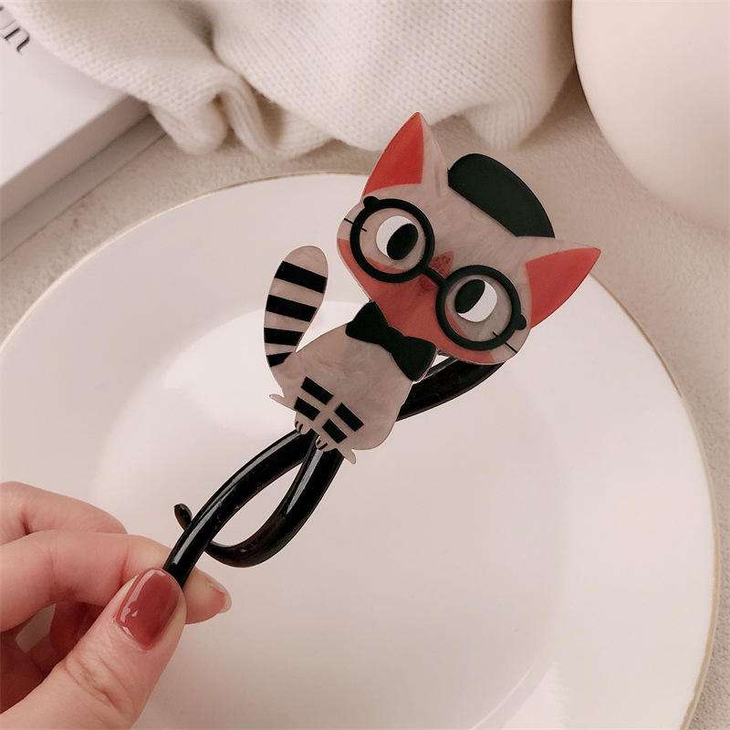 萌趣可爱猫咪扭扭夹2024新款高级感后脑勺一字抓夹女盘发发卡头饰详情13