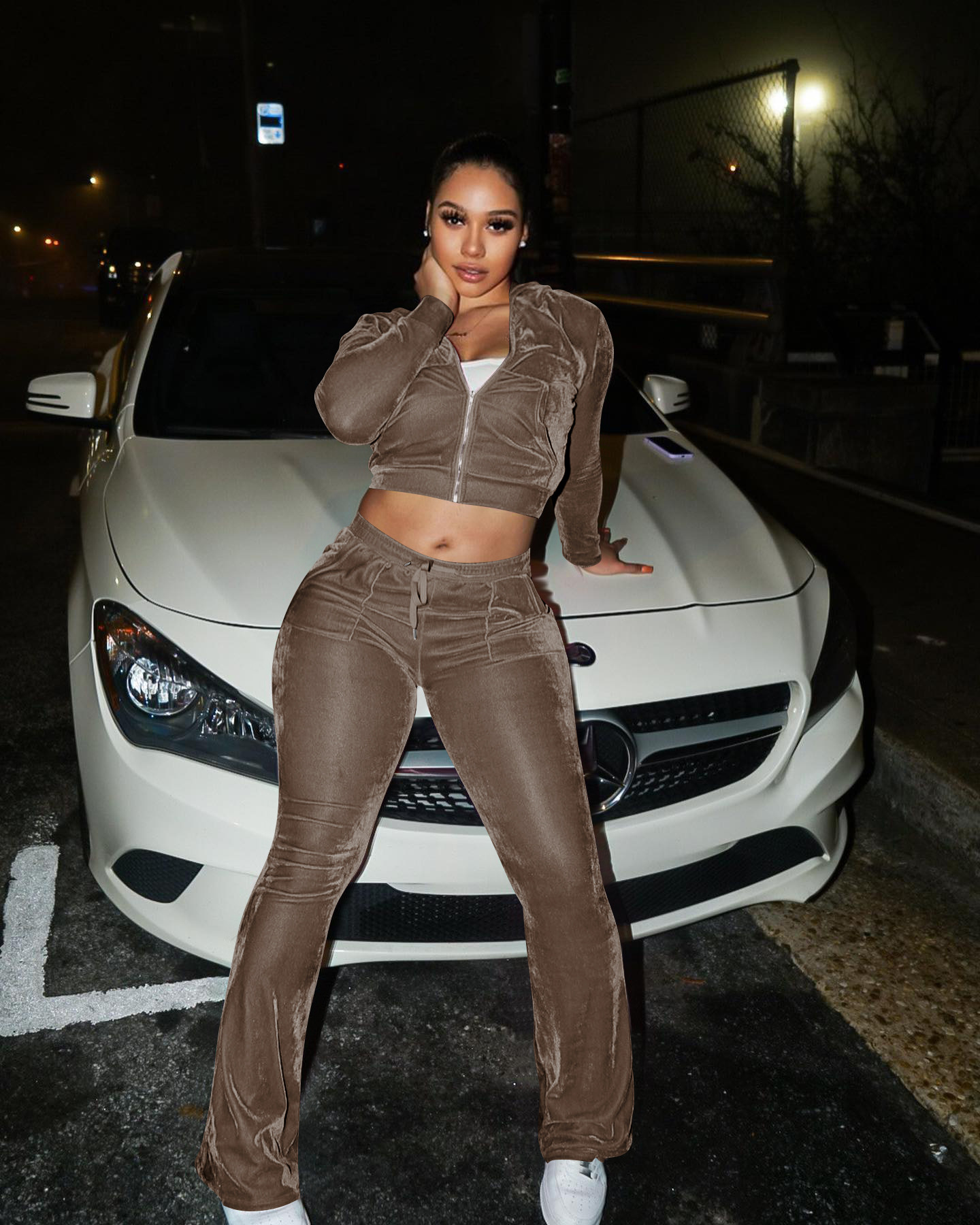 Solid color gold velvet wide-leg pants two-piece set pic 119