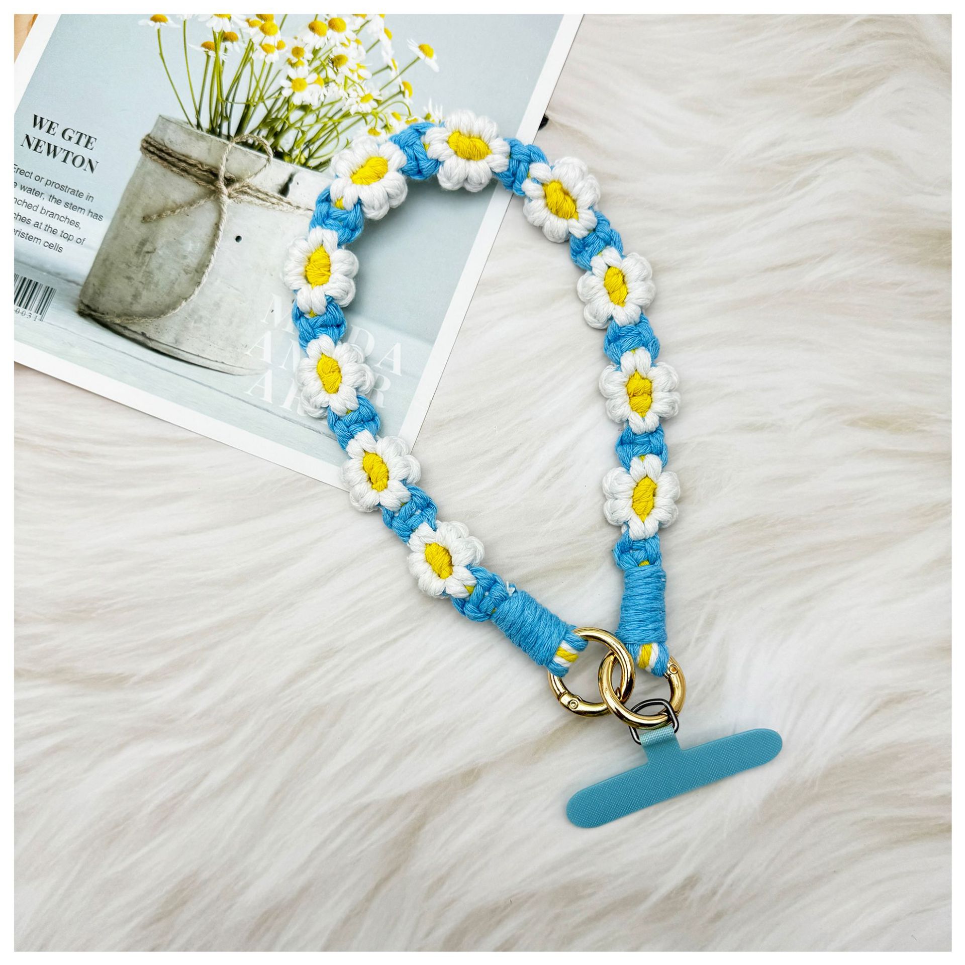 ins欧式手机挂件编织手机链小雏菊花朵编绳钥匙扣包包创意礼物女详情17