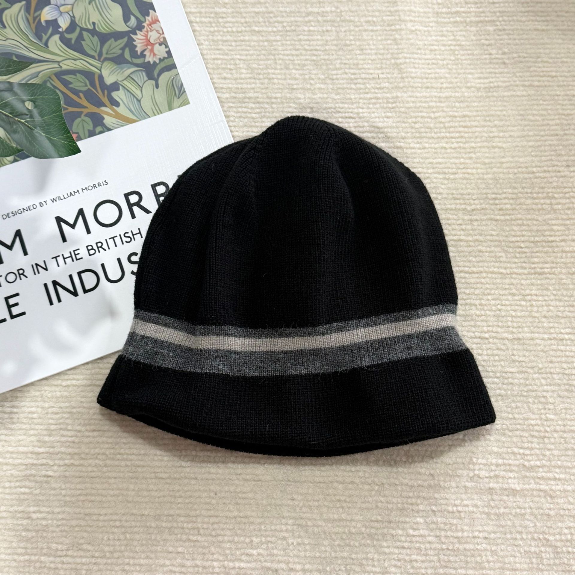 秋季新款韩版ins撞色针织渔夫帽保暖条纹毛线帽大板显脸小堆堆帽详情6