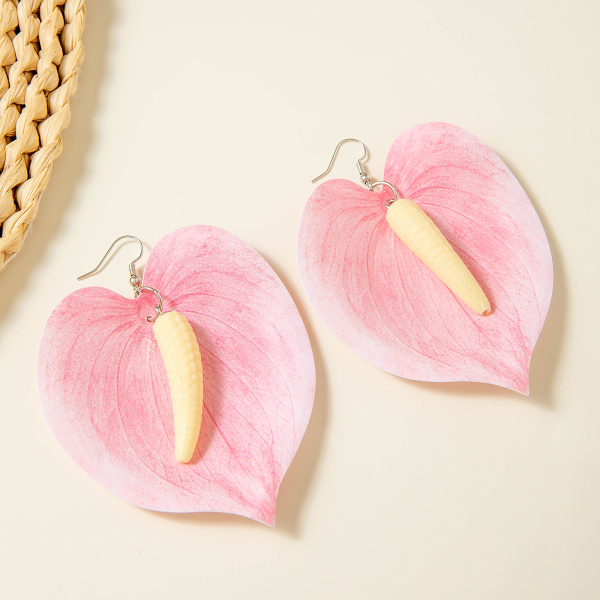 欧美跨境时尚清新布艺花朵流苏串珠优雅甜美情人节礼物耳坠耳环女详情50