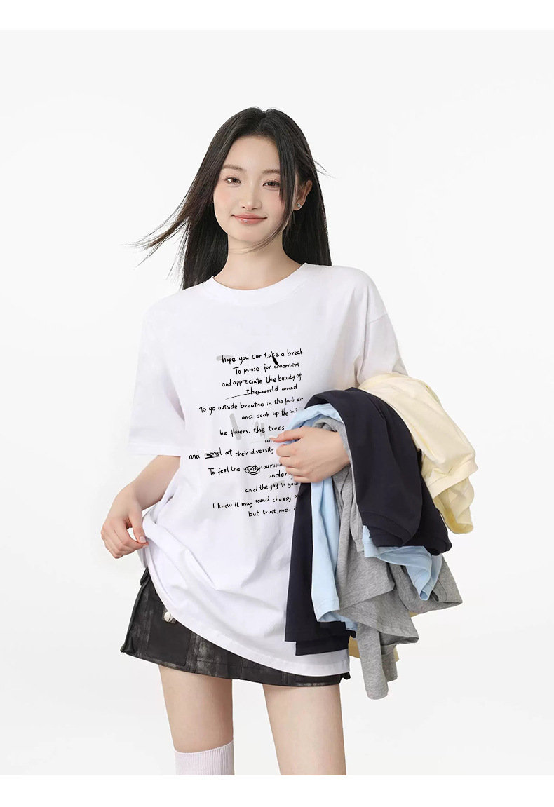 韩版纯棉字母印花短袖t恤女夏季宽松百搭学生ins风潮流上衣打底衫详情11