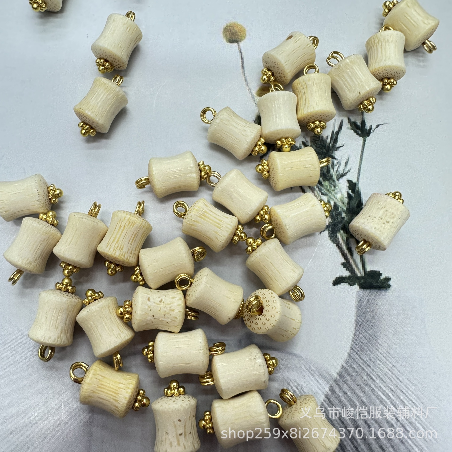 DIY服饰配件 中式环保竹鼓珠花托纽扣 旗袍马甲盘扣 唐装汉服扣子 复古衬衫钮扣 精致细腻手工艺品详情5