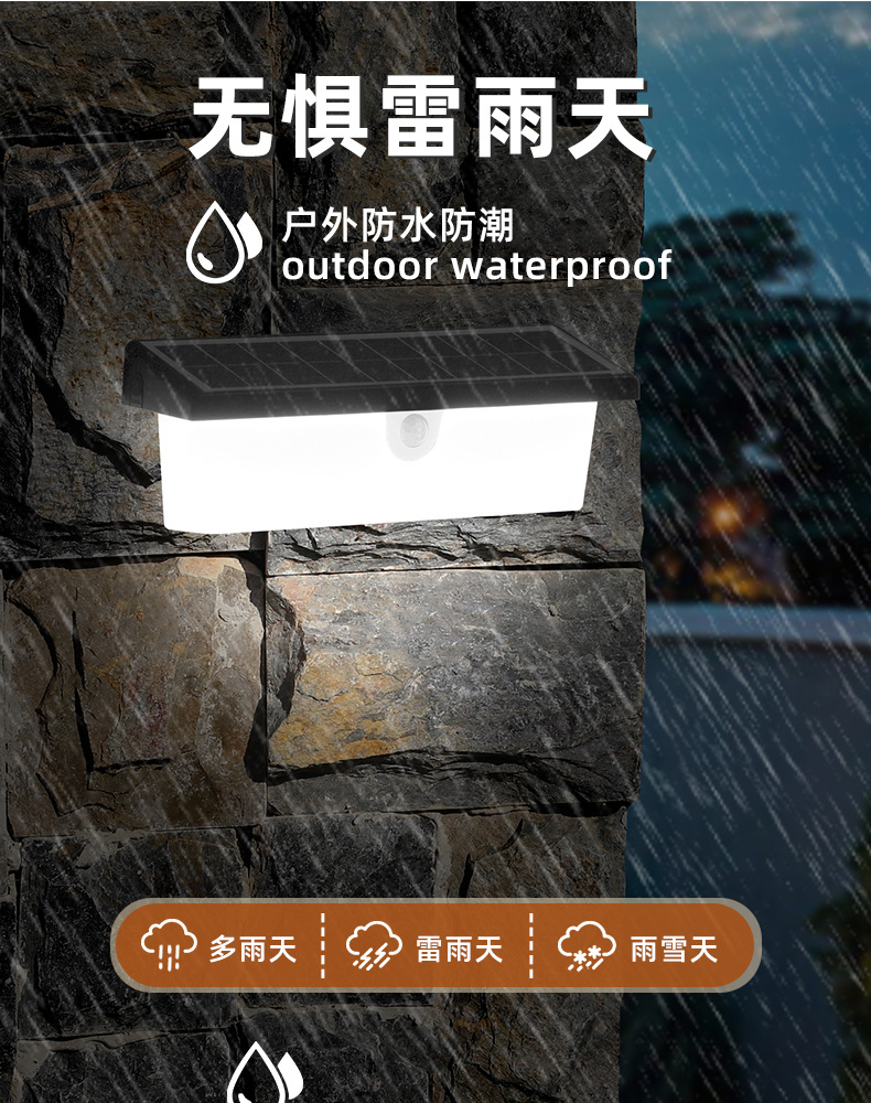 跨境太阳能灯壁灯防水人体感应灯家用户外灯花园门口围墙庭院灯详情7