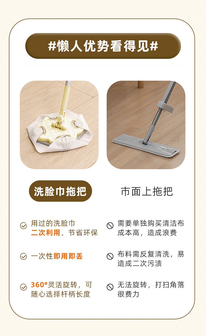 一次性洗脸巾静电除尘拖把家用免手洗木地板地砖加长伸缩旋转拖把详情7