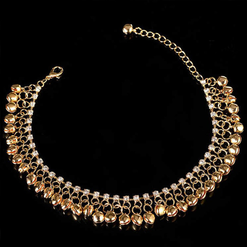 网红异域流苏项链小众饰品珠子水钻铃铛脚链足饰印度舞足链女脚饰详情6