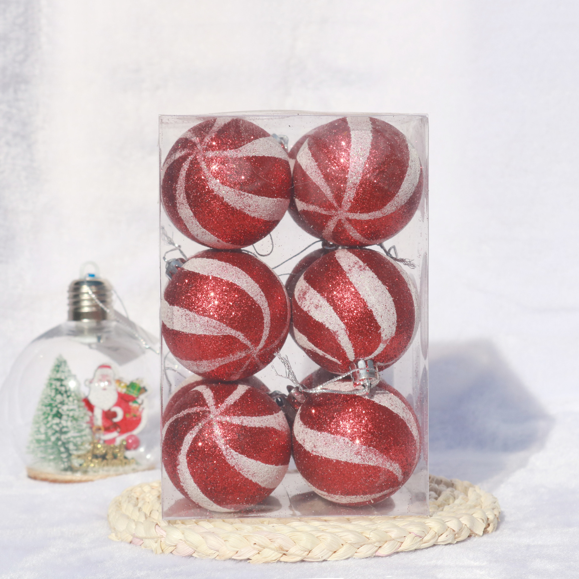 跨境批发圣诞球12pcs组合套装圣诞树装饰品手工绘画球多款圣诞球详情6