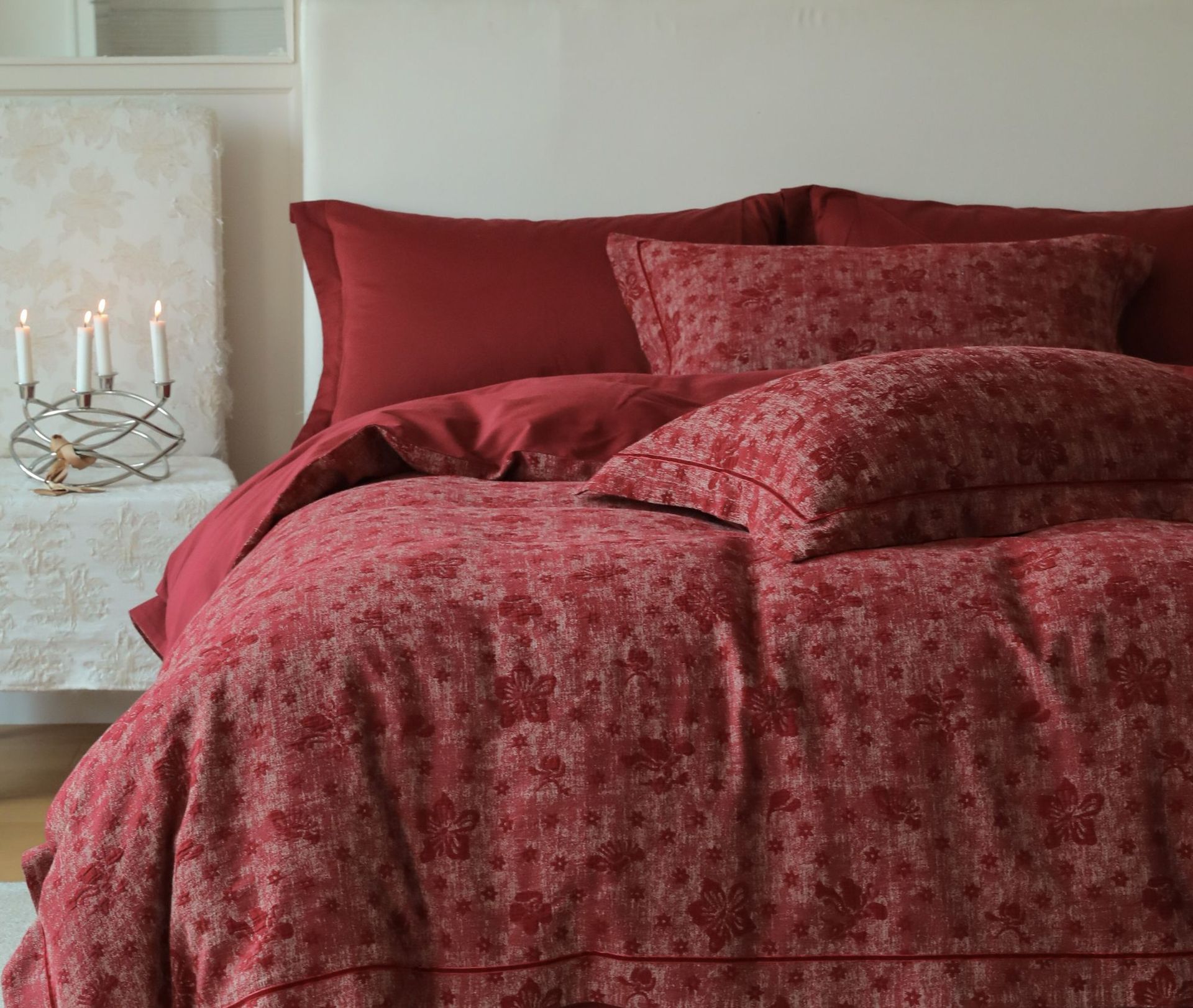 Class A retro jacquard all-cotton wedding four-piece set, a red pure cotton high-end wedding room bedding pic 26