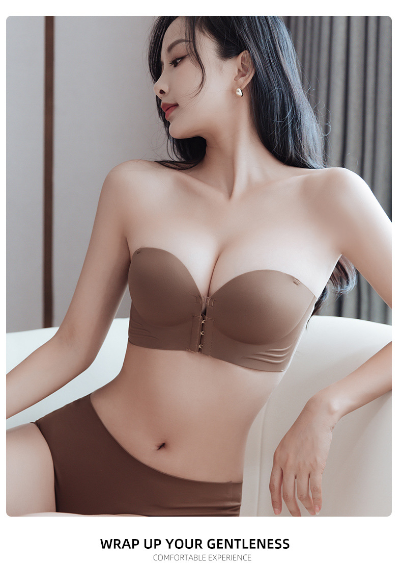 Spring and summer front buckle, no shoulder strap, small chest, no steel ring, comfortable and breathable. Women gather together to look larger. Thickened bra cover pic 28