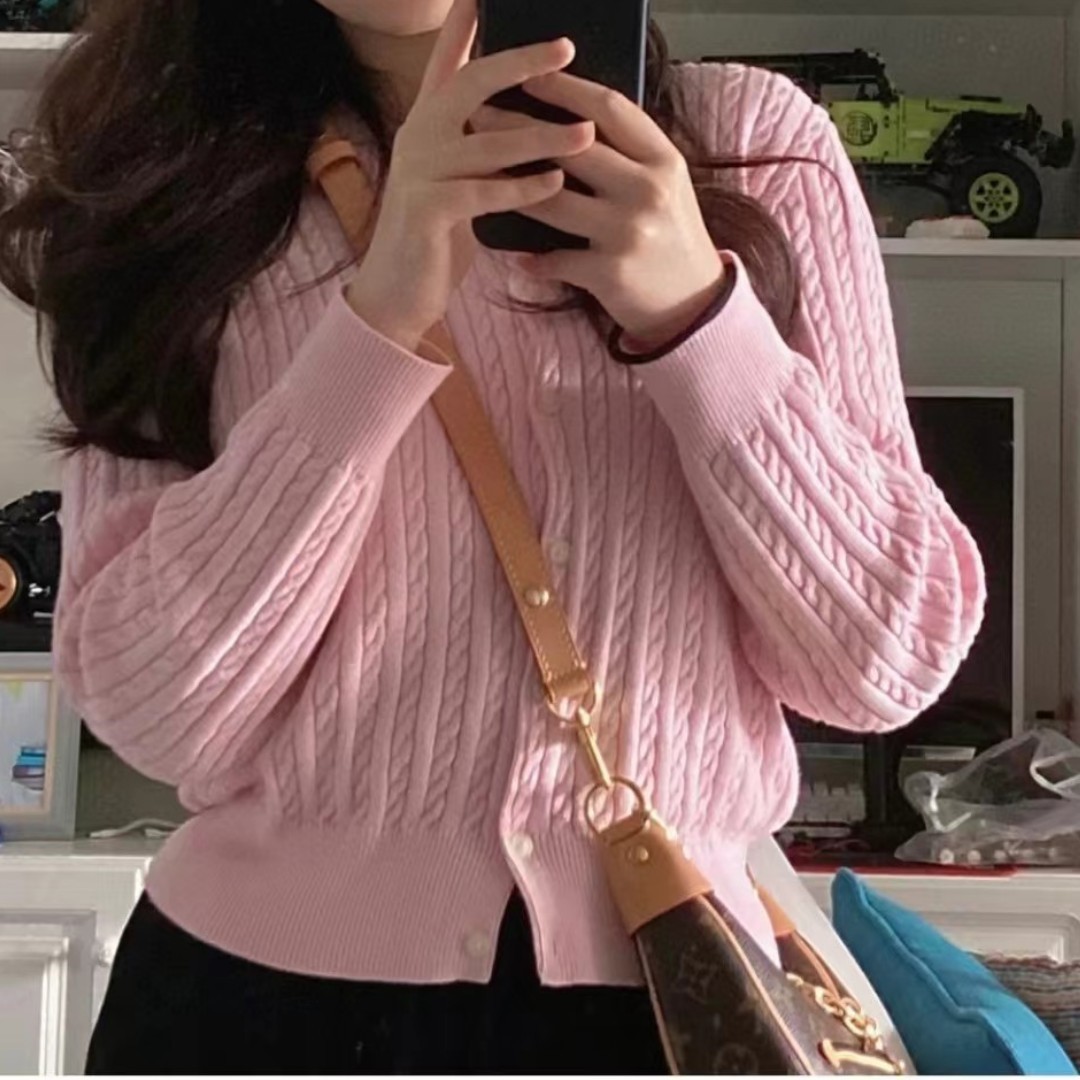 25可扫码马标拉夫女装小麻花针织开衫修身经典款polo纯色圆领外搭详情5