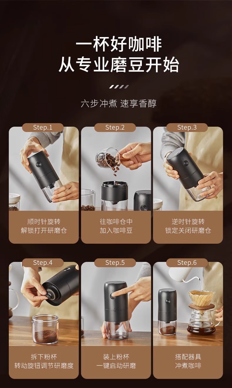 电动咖啡磨豆机全自动意式手冲充电动咖啡粉手摇研磨器磨粉机便携详情11