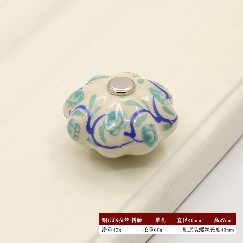 Cross-border garden cabinet door pull, handcrafted ceramic handle, copper buckle ball, round cabinet, wardrobe drawer, single-hole furniture handle pic 13